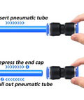Hands demonstrating connection of 100 Ft 6mm ID 4mm OD Polyurethane Air Hose Ultra Flexible Pneumatic Tubing Blue For Air Tools And Compressors Go To Workhorse
