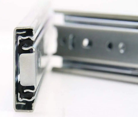 Heavy Duty 3 Pair 16 Inch Full Extension Ball Bearing Side Mount Cabinet Drawer Slides With Rear Brackets Soft Close And Built To Last Quiet Operation 100Lb Per Pair Capacity Zinc Plated Stamped Steel Rust Resistant close-up view
