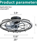 AMZSTAN 20" Caged Ceiling Fan with Light and Remote, 6-Speed Reversible Farmhouse Ceiling Fan dimensions displayed.