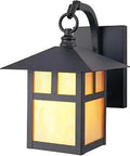 Montclair Mission Style Outdoor Wall Lantern in bronze finish with solid brass build and iridescent Tiffany glass 1 light fixture.