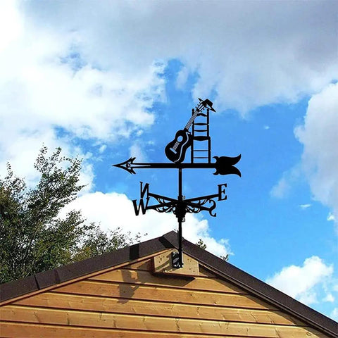 Farmhouse Weathervane Garden Wind Vane Kit With Roof Mount Stainless Steel Wind Direction Indicator For Outdoor Backyards And Patios Easy Assembly Varnished Metal Decor For Lawn Or Garden