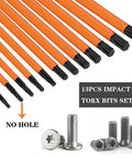 13-Piece Torx Bit Set For Impact Driver S2 Steel Magnetic Bits With Quarter Inch Hex Shank CNC Machined Tips T5 Through T40 Durable Star Bits For Fast Reliable Driving in display with closeup view.