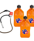 No Sweat Five Point Five Gallon Square Jug Bundle In Loud Orange Features Three Badass Heavy Duty Containers Alongside Efficient Battery Operated Fluid Transfer Pump For Fast Garage Maintenance Done Right.