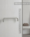 U Shaped Stainless Steel Cabinet Pull Handle For Kitchen Drawers And Closets With Ergonomic Grip, ruler shown for scale