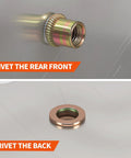 Complete Rivet Nut Kit With Five Hundred Ten Pieces SAE And Metric Galvanized Carbon Steel Flat Head Threaded Rivets shown installed