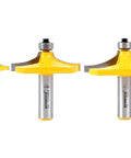 Table Edge Thumbnail Router Bit Set, 3 Bit Pack, 1/2 Inch Shank, yellow and silver carbide blades, front view