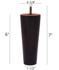 Six Inch Round Solid Wood Furniture Legs Replacement Set Of 4 In Dark Brown For Sofa Couch Chair Ottoman Loveseat Dresser Or Cabinet Elevate Your Furniture With Durable Classic Finish, single leg with bolt