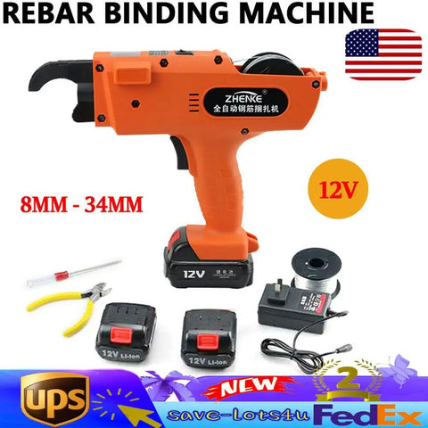 Handheld Automatic Rebar Tier Tying Gun With Cordless Power Steel Bar Tie Tool Compact Electric Wire Cutter For Construction Sites Includes Two Chargeable Batteries Lightweight Design with accessories