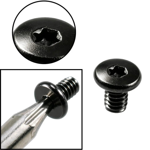 Close-up of 14Pcs Wallet Screw Kit T5 Cross Screws Anti Loosening M2x3 Black Zinc Plated 304 Stainless Steel Thin Flat Head Internal Torx