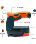 Shop Grade Cordless Brad Nailer Wireless Nail Gun With USB Charging showing features like anti-slip handle and power indicator.
