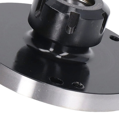 Heavy Duty 7 Hole Collet Chuck For CNC Milling And Engraving With Precision Carbon Steel Build Fits 125 mm Workpieces close-up of collet and mount.