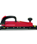 Heavy Duty Air Sander Tool 5000 RPM with cushioned rectangular delta pad for fast material removal, red and black, side view.
