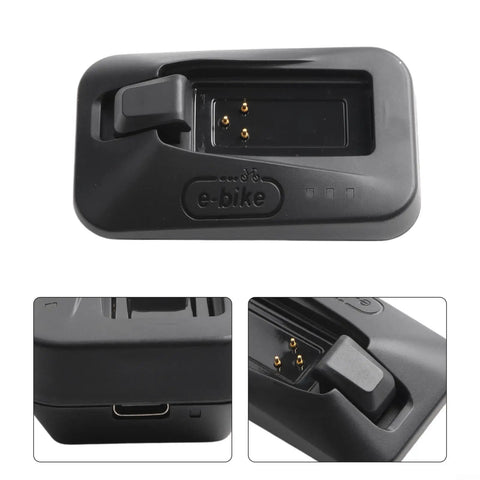 Black Bike Battery Charger For Etap And AXS Electronic Shifting, ABS Construction, 12x3x4 cm, top and side view details