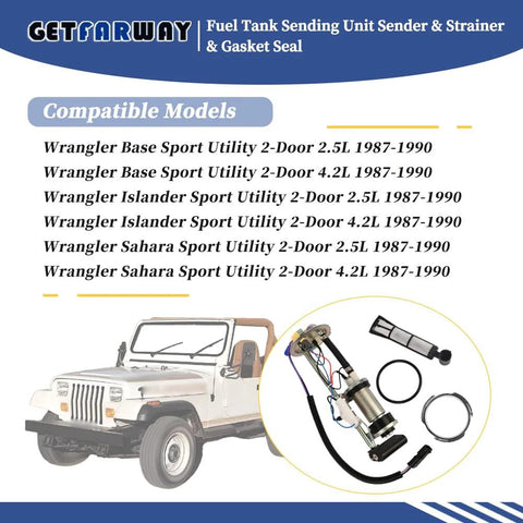 Fuel Tank Sending Unit With Strainer, Gasket Seal And Pump Replacement For Jeep Wrangler YJ 1987 1988 1989 1990 Models