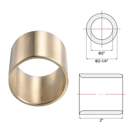 Image of Brass Sleeve Bearing For Two Inch Bore With Two And A Quarter Inch Outer Diameter And Two Inch Length, technical diagram included.