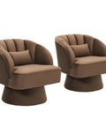Cozy 360 Degree Swivel Barrel Accent Chair Set With Armrests Brown Modern Curved Back Upholstered Lounge Chairs For Living Room Or Bedroom Chill Reading Nook Two Piece
