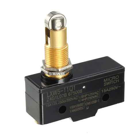 Two Pack LXW5-11Q1 Panel Mount Roller Plunger Micro Limit Switches With 1NO 1NC, 15A, 125V 250V Or 380V AC, IP62 Dustproof, Ideal For AC DC Control Circuits, High Precision, Durable Mechanism, black micro switch with roller plunger