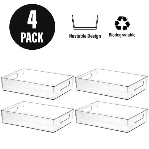 Clear Plastic Storage Bins And Pantry Organizers That Are A Total Game Changer For Kitchen Closets Fridge Freezer Bathroom Medicine Cabinets And Laundry Rooms To Kick Clutter To The Curb And Keep It Legit Tidy, 4 pack with handles, stackable design.