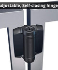 Close-up of adjustable self-closing hinge for Heavy Duty Square Gate Hinges Pair With Self Closing Tension Dial Pool Fence Brackets And Pet Barriers Polymer Build Keeps Outdoor Swing Super Smoove And Hella Strong.