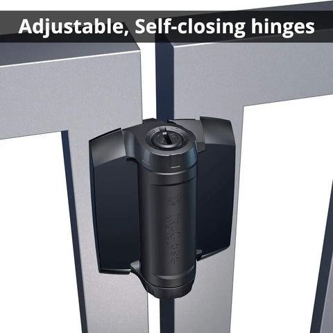 Close-up of adjustable self-closing hinge for Heavy Duty Square Gate Hinges Pair With Self Closing Tension Dial Pool Fence Brackets And Pet Barriers Polymer Build Keeps Outdoor Swing Super Smoove And Hella Strong.