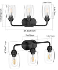Three Light Black Vanity Light Fixtures Over Mirror With Clear Glass Shades, Industrial Modern Bathroom Lighting dimensions