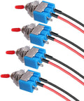 Premium Mini Toggle Switch Set With Pre Soldered Wires SPST On Off 3 Pins 2 Positions Blue Wide Voltage Range 1V To 250V 4 Pieces
