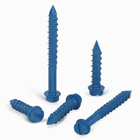 60 Pcs Blue One Quarter Inch Hex Washer Head Concrete Screws Anchor Kit displayed on white background