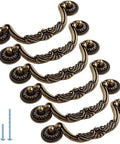 Set Of 6 Antique Bronze Drop Bail Cabinet Pulls With Carved Texture For Drawer Dresser And Closet Furniture, 5 inch hole centers
