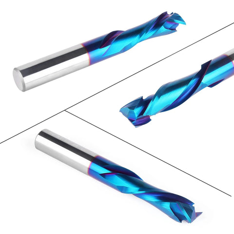 Front view: EANOSIC nano blue coated solid carbide spiral router bit, 1/2" diameter, 1/2" shank, 4" overall length