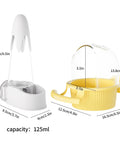 No Mess Bird Feeder And Water Dispenser Set For Bird Cage Gravity Automatic Seed Hopper with 125ml capacity in white and yellow.