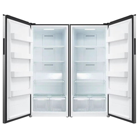 Big Boy 21 Cubic Foot Upright Freezer And Convertible Refrigerator With Glass Shelves Frost Free Setup LED interior lighting and spacious shelves.