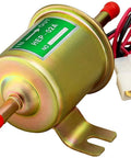 12V Inline Low Pressure Fuel Pump for gas and diesel with 2.5 to 4 PSI output, 30 GPH flow rate, 8 mm hose size, built in check valve