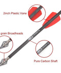 Carbon Crossbow Bolts 7.5 Inch, 100 Grain Target Tips, 2 Inch Red Vanes, with field point broadhead, Cobra System ready.