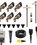 Solid Brass Led Landscape Lighting Kit With Six Spotlights And Two Path Lights And A 100W Low Voltage Transformer For Built To Last Outdoor Lighting