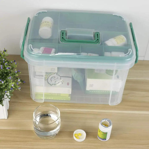 First Aid Kit Container Clear Organizer Box For Medicine Storage In Car Home And Office With Lift Out Tray For Small Items And Secure Clip Lid