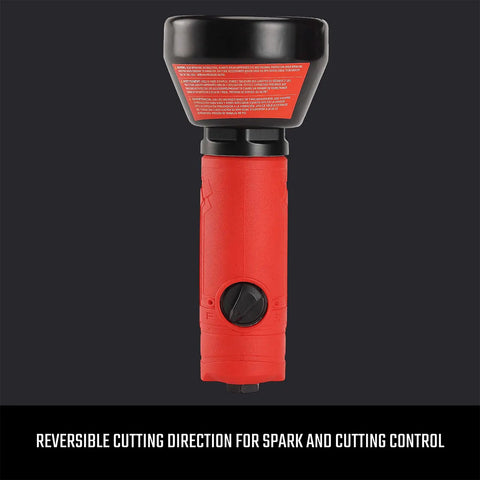 3-In Cutoff Tool With Reversible Cutting Wheel, High Speed RPM, Lightweight And Compact, displayed vertically with safety guard.