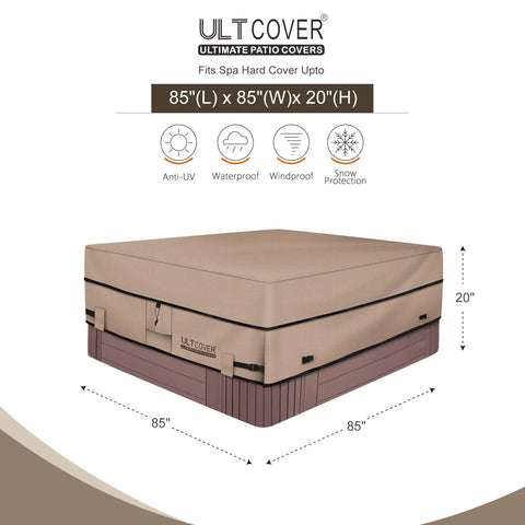 Waterproof 600D Polyester Square Hot Tub Cover For Outdoor Spas 85 By 85 Inch All Weather Protection Against Rain Snow Leaves Dust