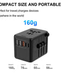 Fast 35W PD USB C Travel Adapter with 2 USB C and 3 USB A ports, compact design, 160g, for over 200 countries, shown in black.