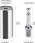 Universal Socket Wrench Kit With Power Drill Adapter, 54 Pin Spring Socket Set Fits Standard Nuts From Quarter Inch To Three Quarter Inch And Seven To Nineteen Millimeters