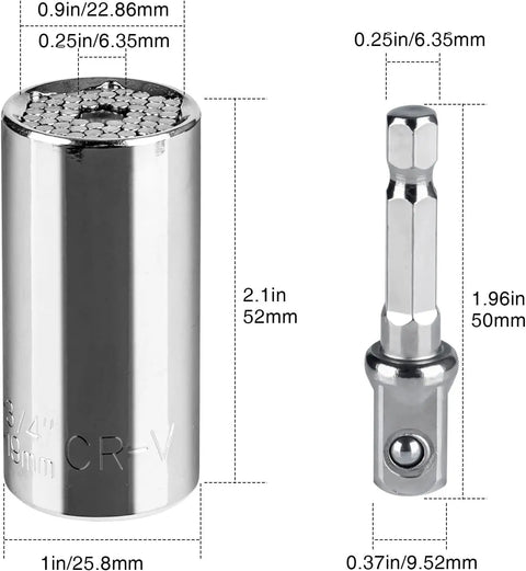Universal Socket Wrench Kit With Power Drill Adapter, 54 Pin Spring Socket Set Fits Standard Nuts From Quarter Inch To Three Quarter Inch And Seven To Nineteen Millimeters