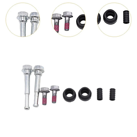 Complete Front Brake Caliper Slider Pin Kit With Rubber Bushings And Guide Boots For Easy Car Maintenance And Smooth Stopping Performance, metal pins and black boots
