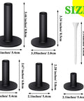 Rubber Golf Tees Set With Holders, Five Height Sizes 1.5, 2.3, 2.7, 3.1, 3.5 Inches, shown with measurements and sizes
