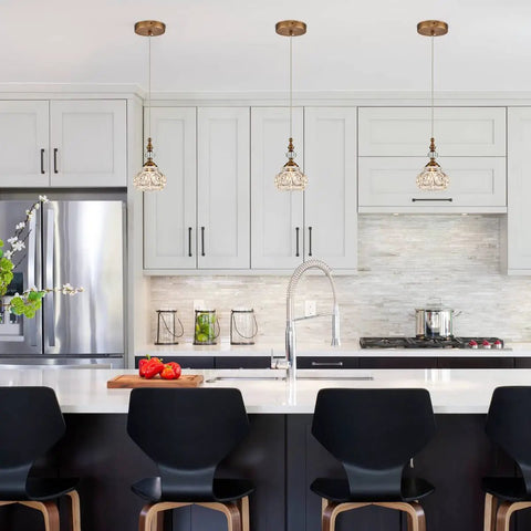Brass Showstopper Pendant Light Fixture For Kitchen Island And Living Room Modern Ceiling Lighting Over White Counter