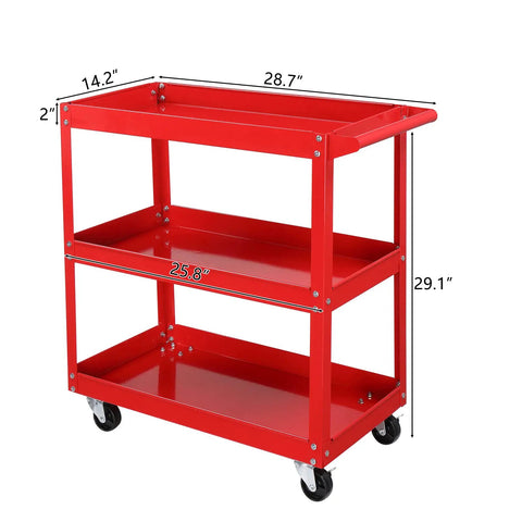 Beefy 3 Tier Rolling Tool Cart With 330 Lbs Capacity On Wheels For Garage Workshop Warehouse And Repair Shop Red Finish