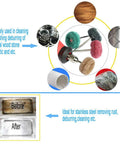 Abrasive buffing wheel set for rotary tool, front view, with 3 mm mandrel and brown 120 grit pads, 50 pieces.