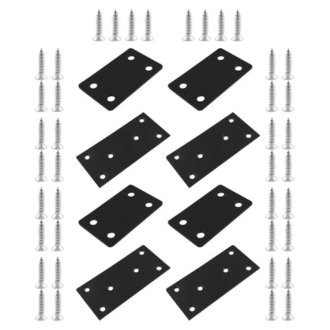 Tough As Nails Stainless Steel Mending Plates And Square Connecting Brackets For Knocking Out Fast Furniture Repairs And Rock Solid Shelf Reinforcement With Dead Tight Screws For Weekend Warriors, set of stainless steel plates and screws.