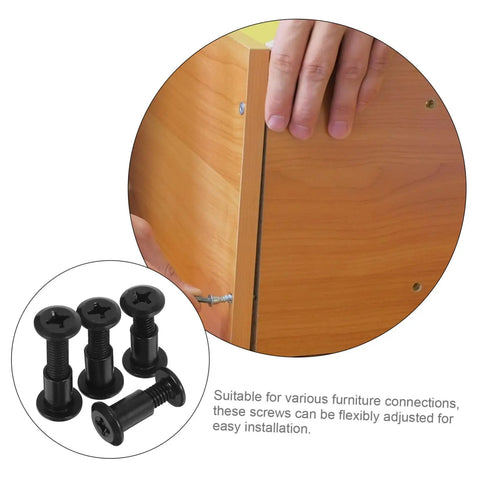 No Sweat Setup Top Shelf Bed Screw And Bolt Set For Furniture Frames Cabinet Joints 170 Piece Heavy Duty Connecting Hardware Kit showing adjustable black screws.