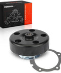Bulletproof Engine Water Pump Bolt On For Chevy V8 5.3L with black aluminum body and water pump gasket in packaging.