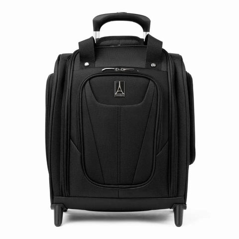 Softside Underseat Carry On Bag With Wheels Lightweight 15-Inch Luggage For Travel Compact Upright Two-Wheel Roll On 26 L Capacity Durable Eco Friendly Black