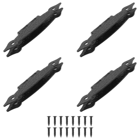Heavy Duty 3.5 Inch Black Antique H Hinges 4 Pack Cast Iron Cabinet Hardware With Mounting Screws displayed with screws.